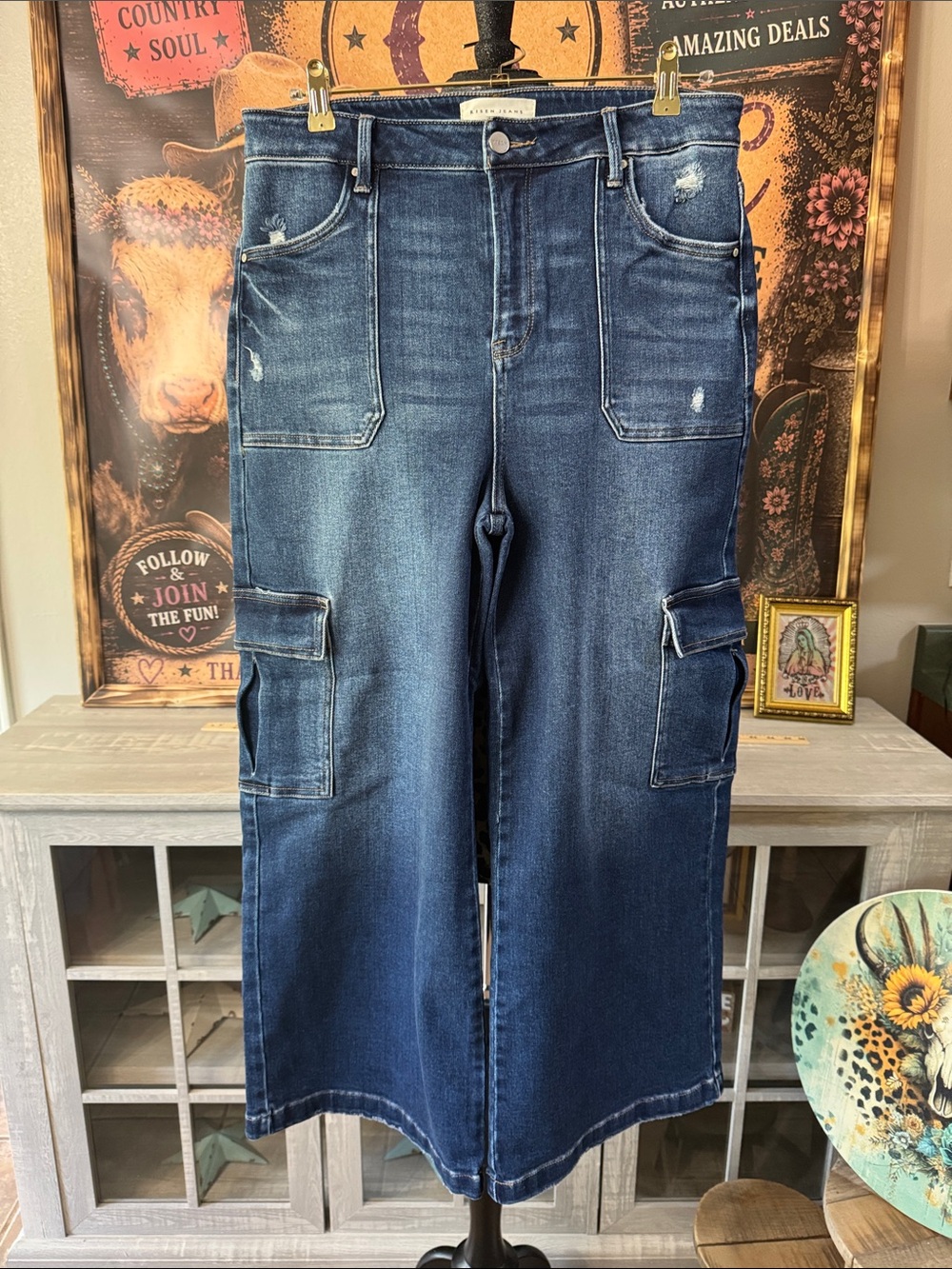NWT RISEN Women's Cargo with Flare  - Dark Blue - Sz 15/32